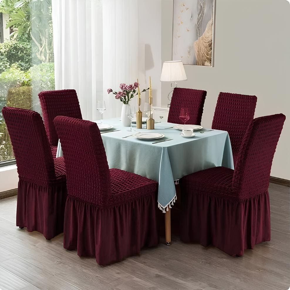 Premium Bubble Frilled Chair Cover Maroon - Image 6