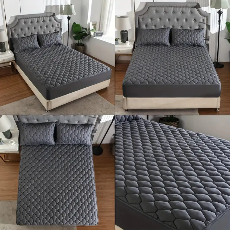 Quilted Waterproof Mattress Cover Double Bed Gray - Image 2