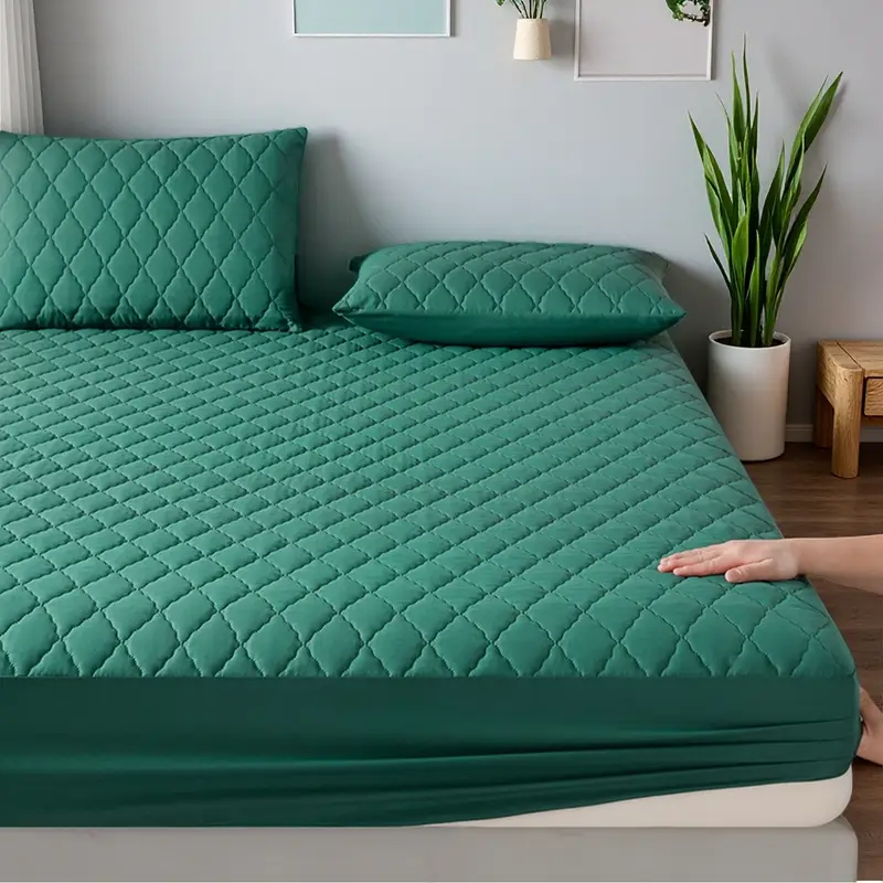 Quilted Waterproof Mattress Protector Double Bed Green - Image 2